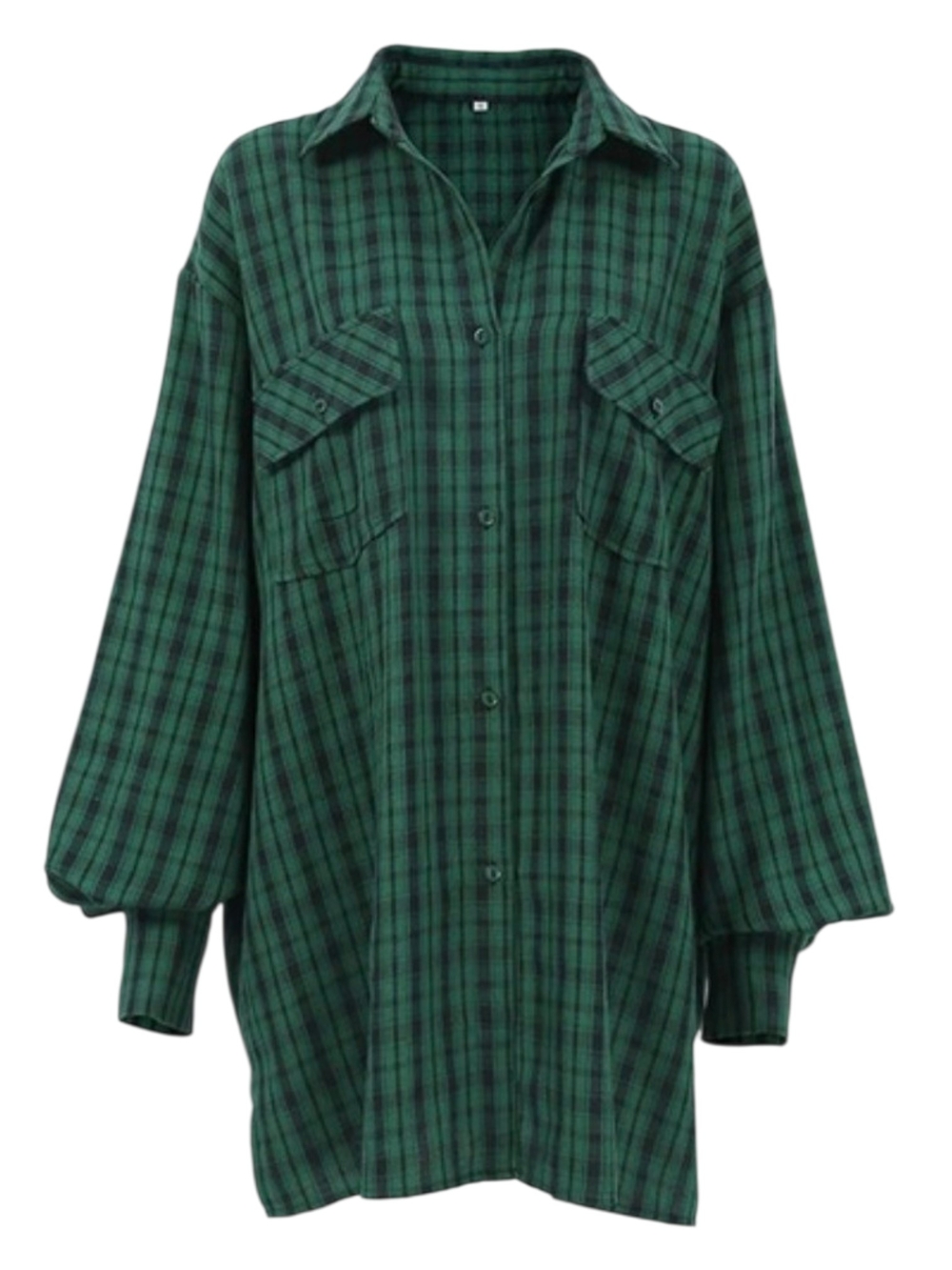 Green Plaid Button-Up Shirt Dress/Tunic Length Top Sz M - Picture 4 of 9